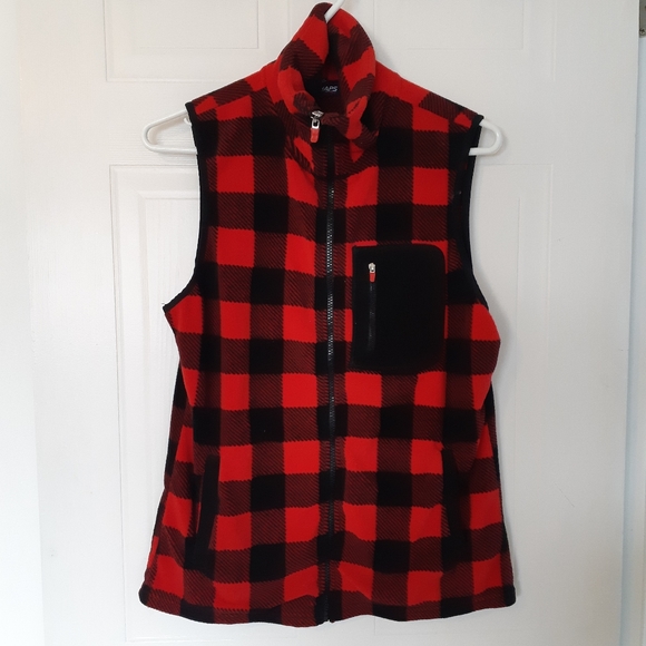 Red and Black Fleece Vest - Picture 4 of 7